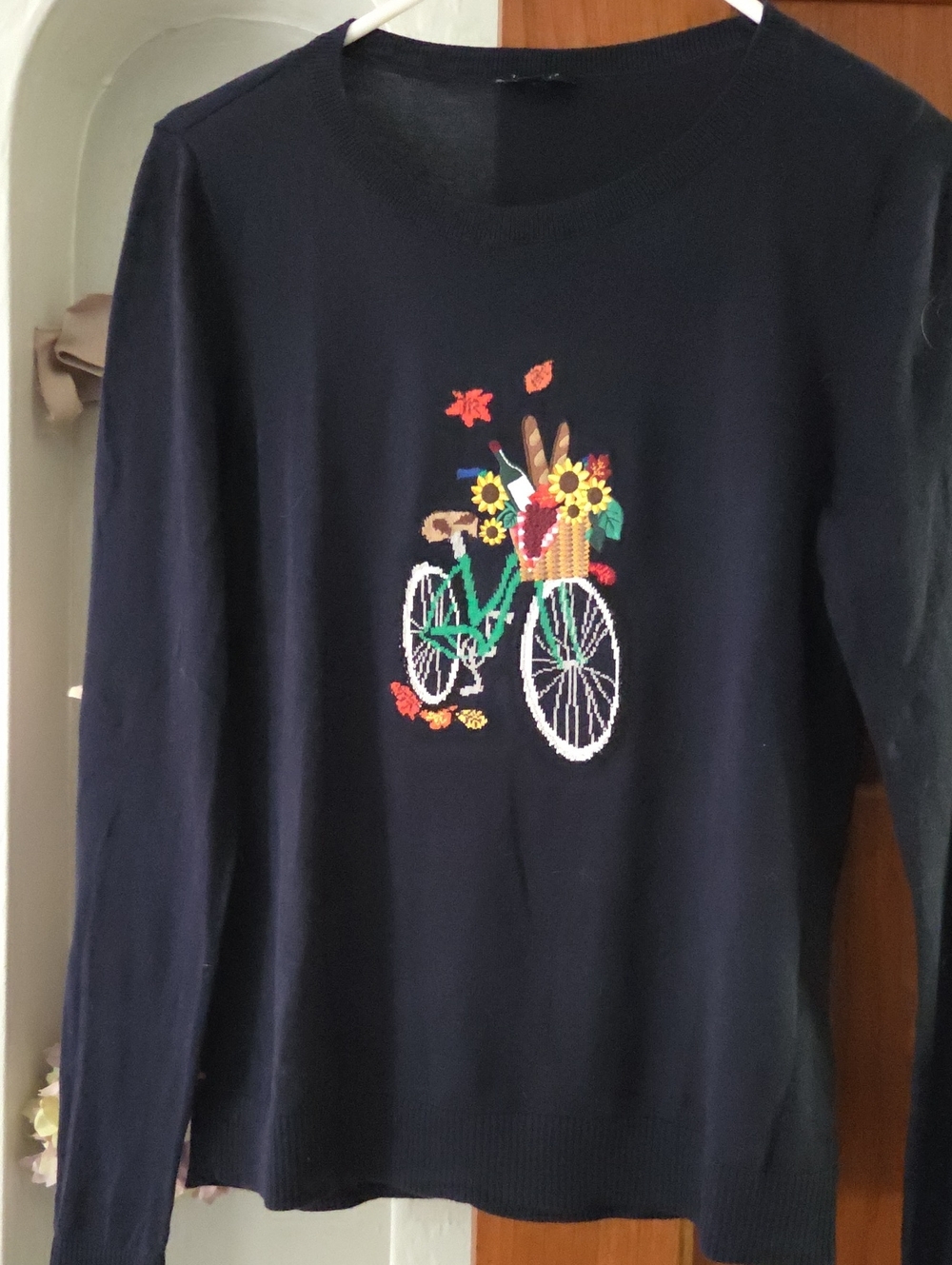 Talbots Navy Women's Bicycle Embroidered Sweater
